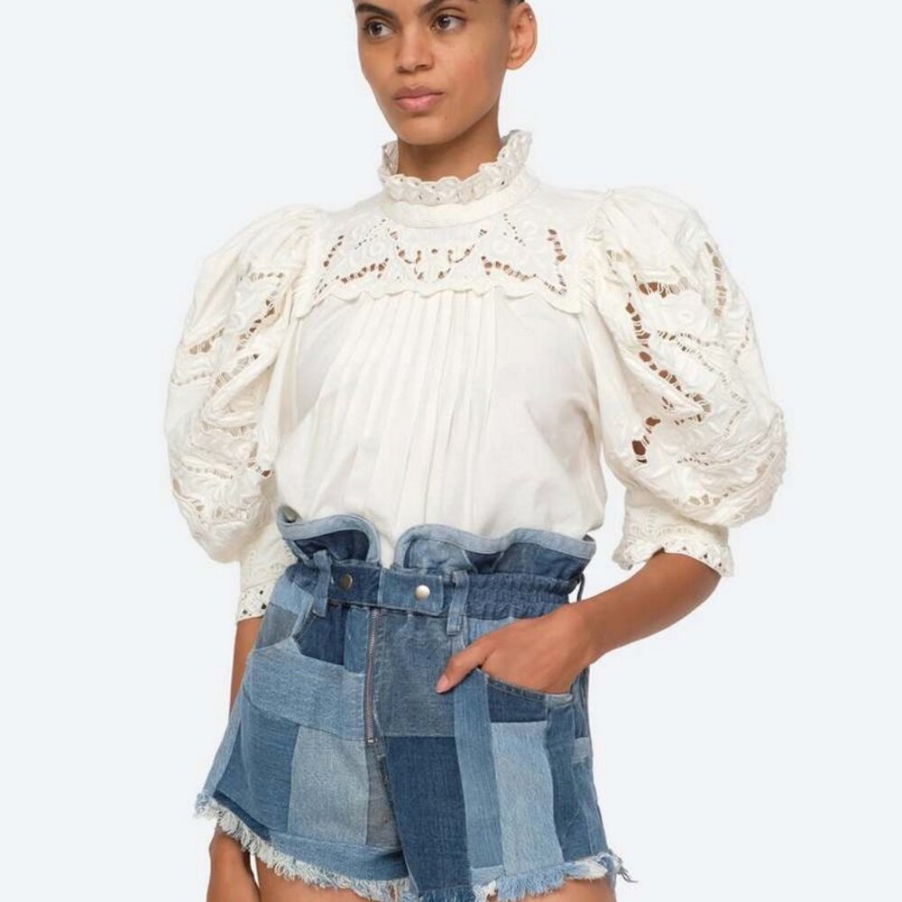 NWT Sea New York Anita Eyelet Puff Sleeve Top